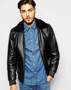 Nudie Leather Jacket Tjalle Pilot Faux Fur Collar - Black
