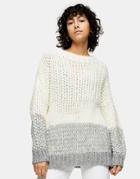 Topshop Contrast Panel Sweater In White & Gray-multi