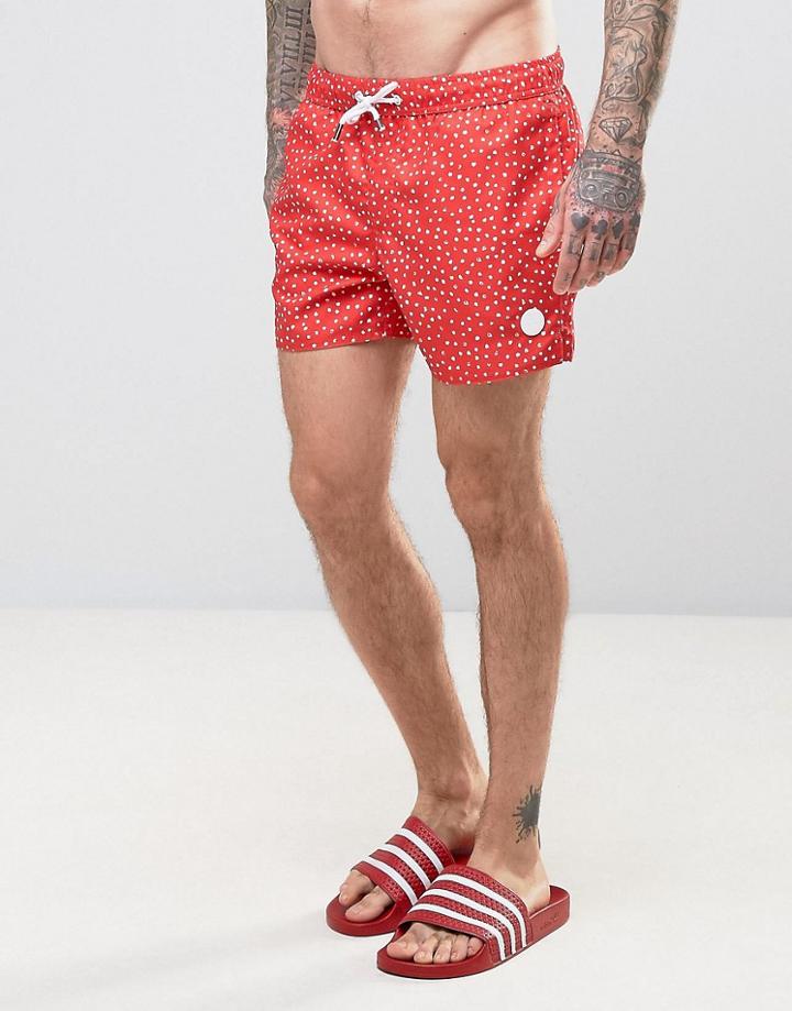 Native Youth Swim Shorts Paint Brush Polka Dot Print - Red
