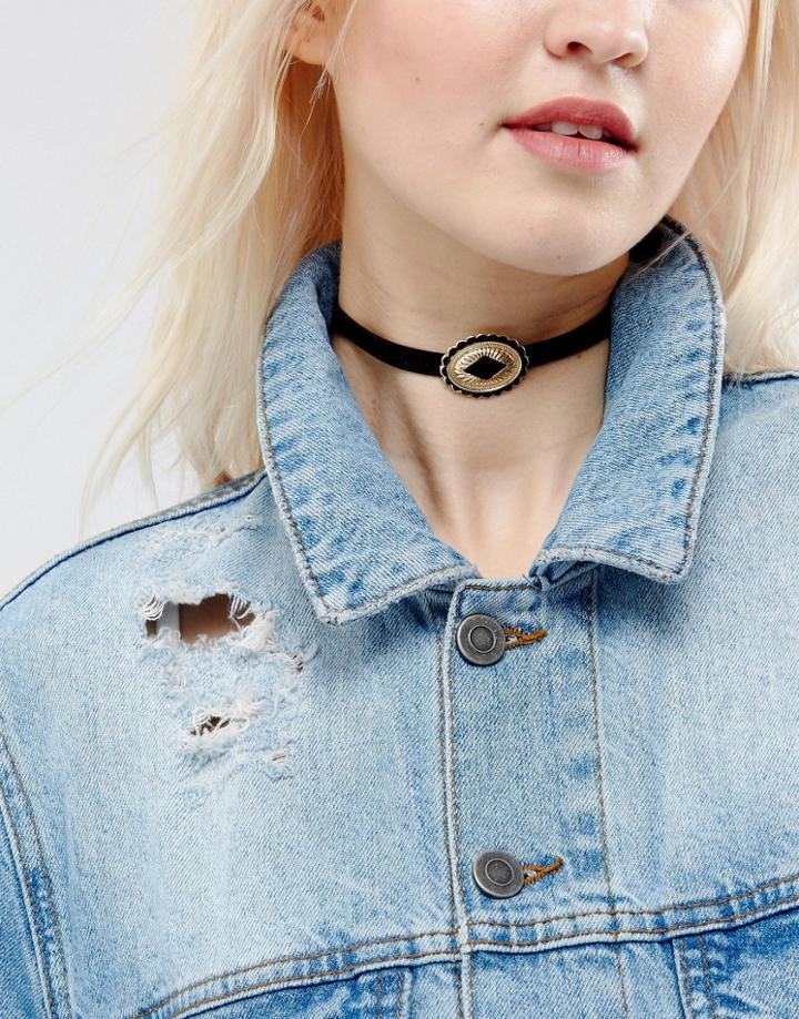 Asos Western Buckle Choker Necklace - Gold