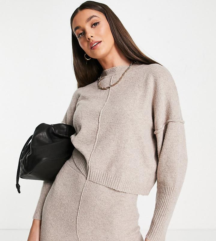 Missguided Tall Recycled Seam Front Sweater In Stone - Part Of A Set-neutral