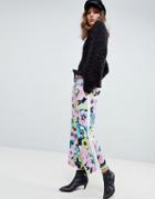 Asos Floral Print Scuba Culotte Pants With Side Stripe - Multi
