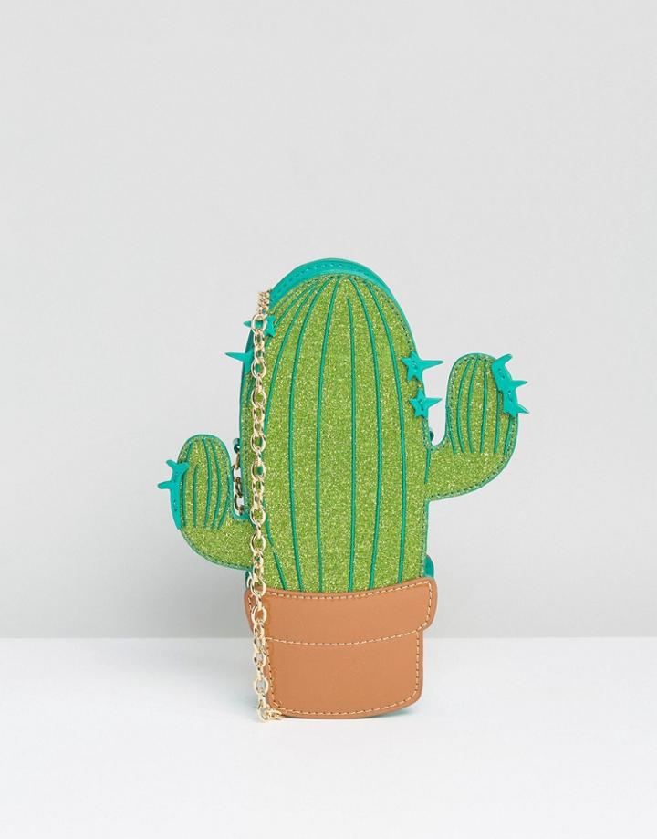 Asos Beach Cactus Cross Body Bag With Glitter - Green