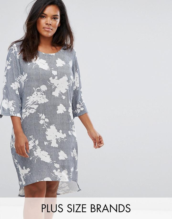 Junarose 3/4 Sleeve Floral And Stripe Mix Jersey Dress - Multi