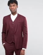Asos Skinny Suit Jacket In Burgundy Micro Texture - Red