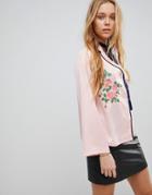 Liquorish Floral Embroidered Shirt - Pink