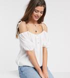 Asos Design Tall Cold Shoulder Top With Puff Sleeve In White