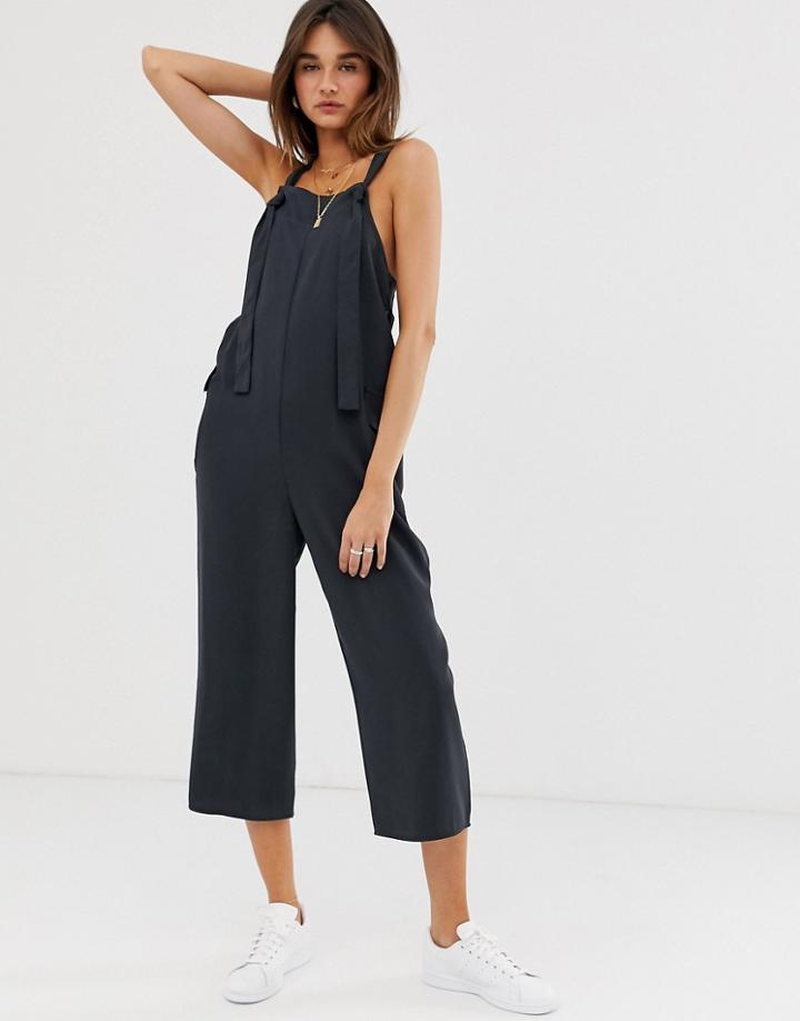 Asos Design Minimal Knot Detail Overall Jumpsuit-blue