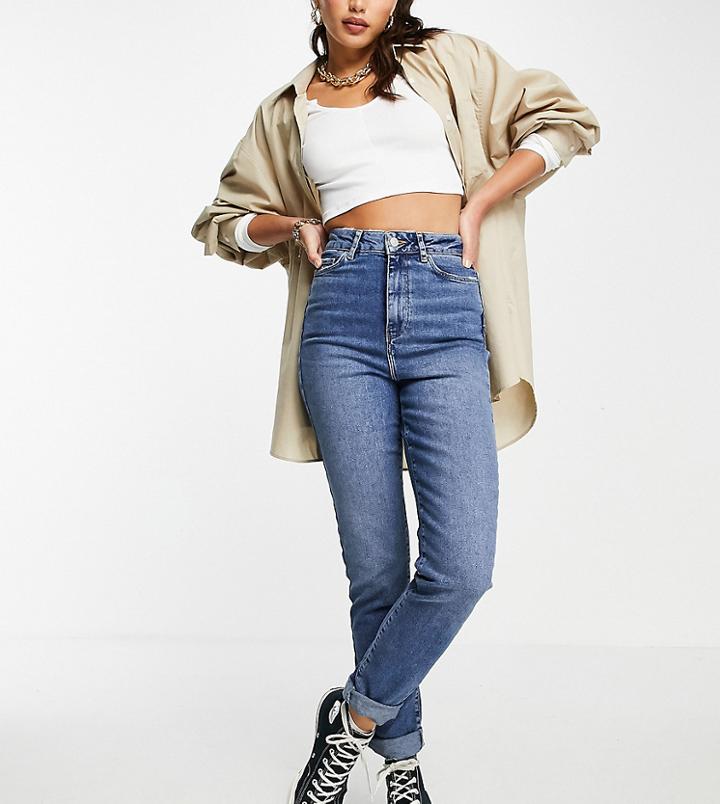 New Look Tall Mom Jeans In Mid Blue-blues