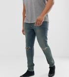 Asos Design Plus 12.5oz Super Skinny Jeans In Tinted Blue
