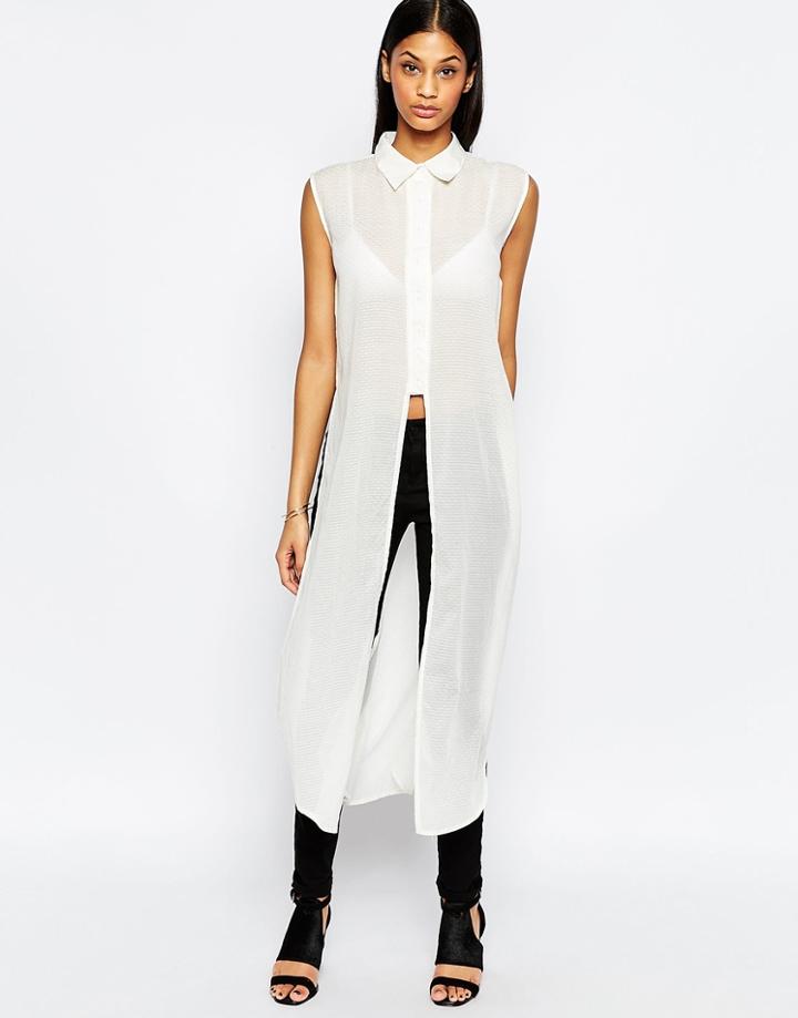 Liquorish Maxi Shirt With Side Splits - Cream