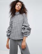 Unique 21 Gingham High Neck Blouse With Frill Detail - Multi