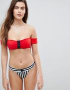 Asos Fuller Bust Mix And Match Molded Bardot Bikini Top With Hook And Eye Dd-g - Red