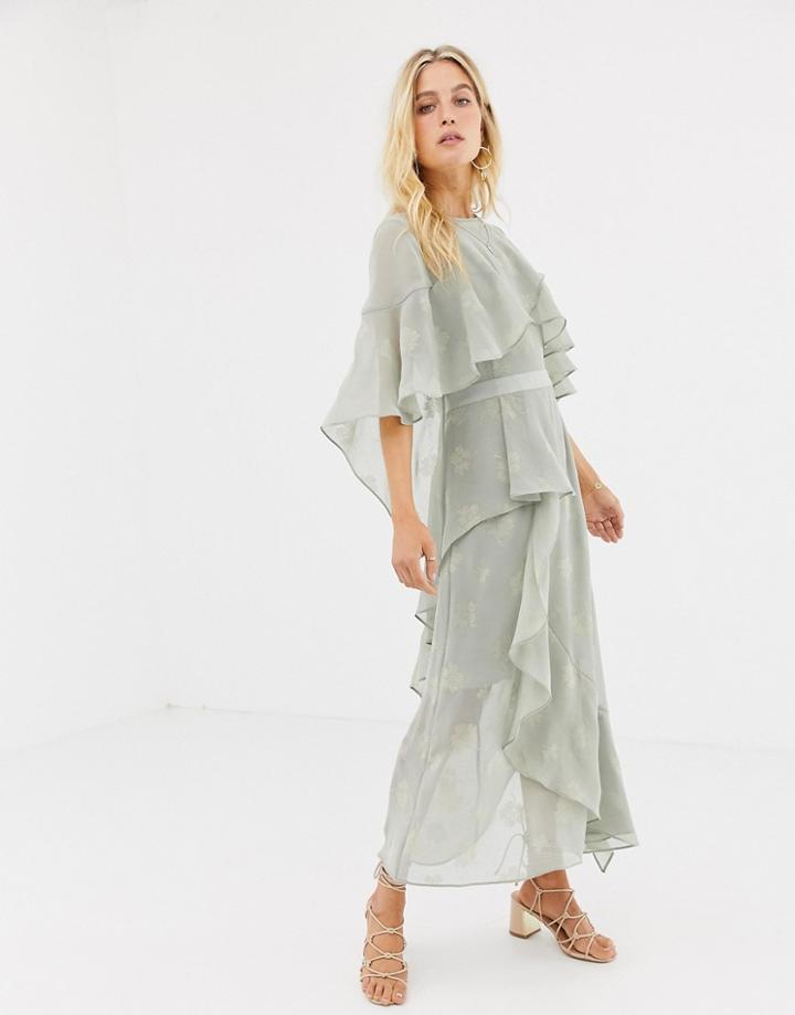 Stevie May Golden Frill Midi Dress - Green