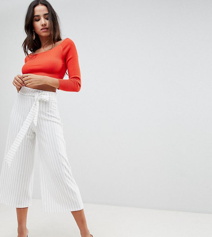 Boohoo Pinstripe Tie Waist Culottes - White