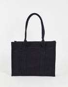 Asos Design Structured Tote Bag In Heavyweight Black Canvas With Internal Wallet