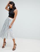 Tfnc Sequin Pleated Midaxi Skirt In Silver - Silver