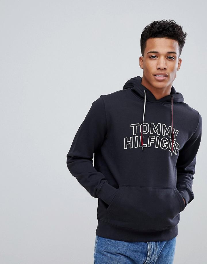 Tommy Hilfiger Tommy Chest Logo Hoodie Icon Stripe Detail In Black - Black