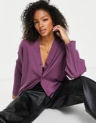Monki Cotton Ribbed Oversize Jersey Cardigan In Purple - Purple
