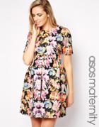 Asos Maternity Scuba Skater Dress In Digital Floral Print - Multi