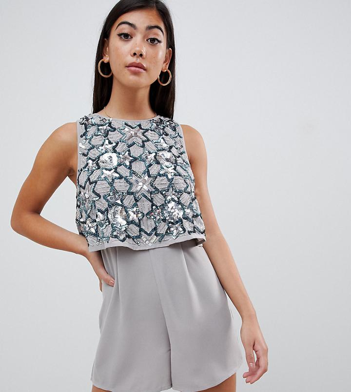 Asos Design Petite Star Embellished Layer Romper - Gray