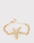 Asos Design Bracelet With Hammered Link Chain And Starfish Charm In Gold Tone - Gold