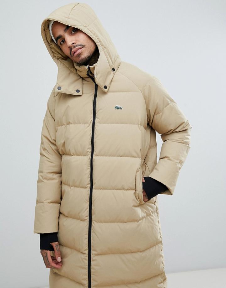 Lacoste L!ve Longline Puffer Coat In Sand
