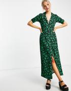 Asos Design Ultimate Midi Tea Dress In Black And Green Floral Print