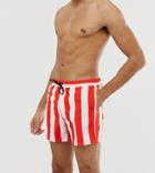 Asos Design Tall Swim Shorts In Red & White Stripe Short Length - Multi