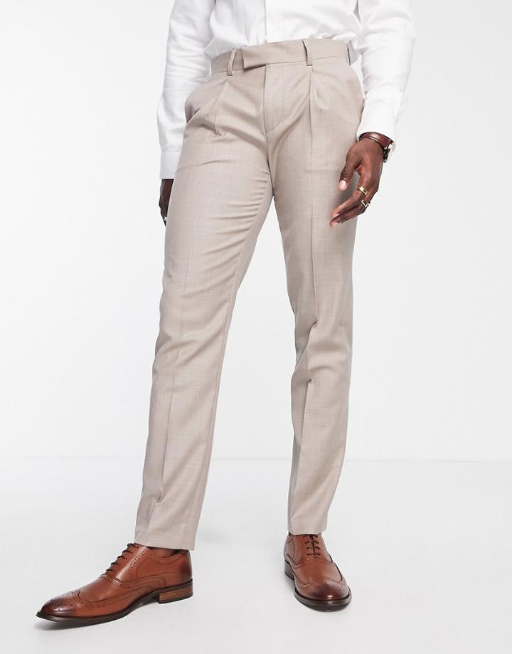 Noak Slim Suit Pants In Stone Super-120s Fine Pure Wool Melange-neutral