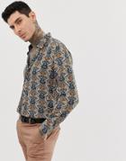 Devils Advocate Slim Fit Viscose Print Soft Long Sleeve Shirt-brown