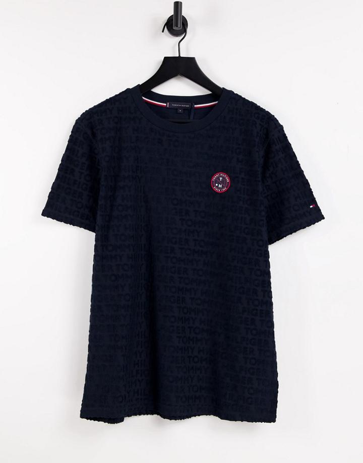 Tommy Hilfiger Lounge T-shirt Towelling With Tennis Logo In Navy
