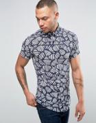 Armani Jeans Short Sleeve Print Shirt Slim Fit In Blue - Blue