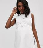 Asos Design Maternity Denim Longline Tank Top With Belt In White