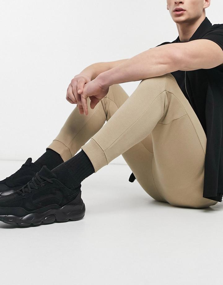 Bershka Slim Fit Ribbed Knee Sweatpants In Camel-neutral