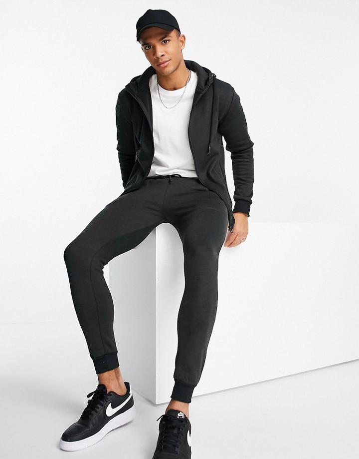 Brave Soul Full Zip Hoodie & Sweatpants Tracksuit Set In Black