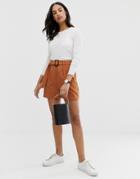 Asos Design Linen Gutsy Shorts With Buckle - Brown