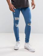 Criminal Damage Muscle Fit Super Skinny Jeans With Distressing - Blue
