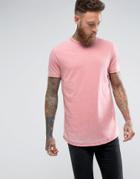 Asos Longline Burnout T-shirt With Curved Hem In Pink - Pink