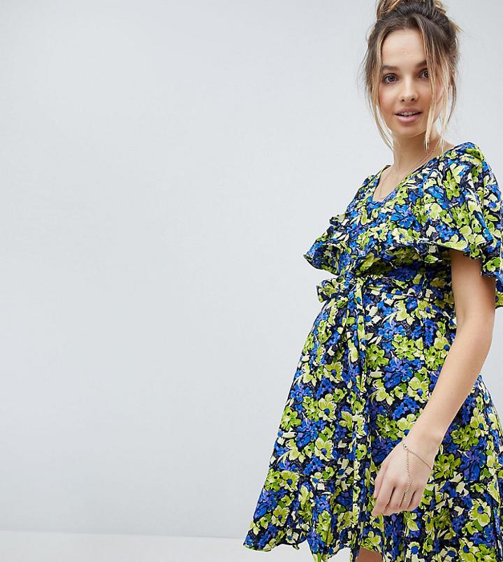 Asos Maternity Cotton Ruffle Sundress In Print - Multi