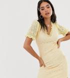 Reclaimed Vintage Inspired Dress In Lace With Ruffle Front - Yellow