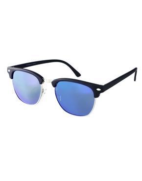 Asos Clubmaster Sunglasses With Blue Mirror Lens - Black