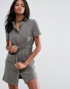 Vero Moda Short Sleeve Belted Shirt Dress - Green