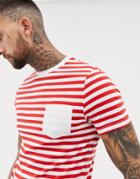 Asos Design Stripe T-shirt With Chest Pocket - Multi
