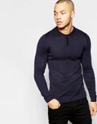 Asos Fitted Fit Knitted Polo In Cotton - Navy
