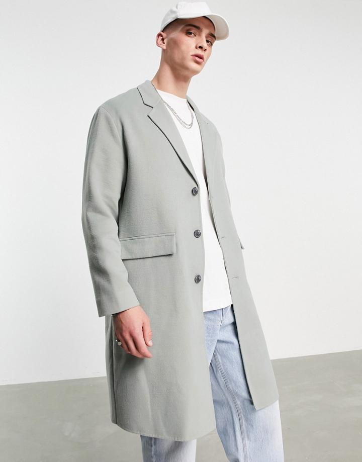 Topman Relaxed Faux Wool Overcoat In Sage Green