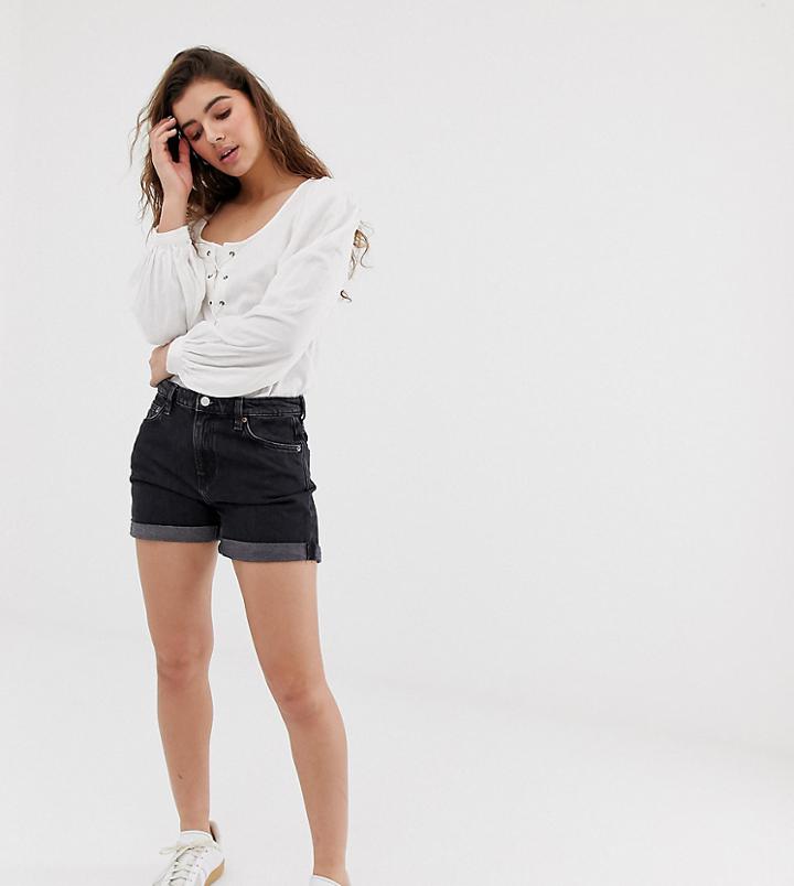 Weekday Shorts With Organic Cotton And Rolled Hem Detail In Black