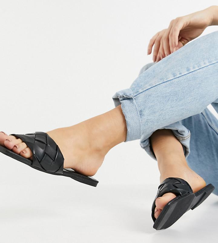 Raid Wide Fit Eleah Woven Flat Sandals In Black