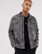 Asos Design Utility Jacket With Camo Print In Gray