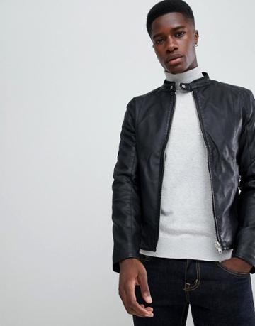 Barneys Originals Faux Leather Biker Jacket - Black